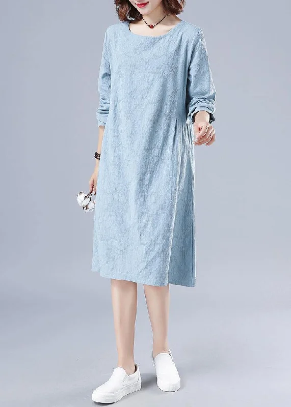 Vivid O Neck Spring Clothes For Women Wardrobes Light Blue Jacquard Dresses Unique unclassified dresses