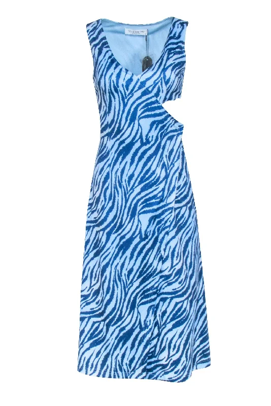 Vivienne Hu - Blue Zebra Sleeveless Side Cut Out Dress Sz 2 Neutral tone unclassified dresses