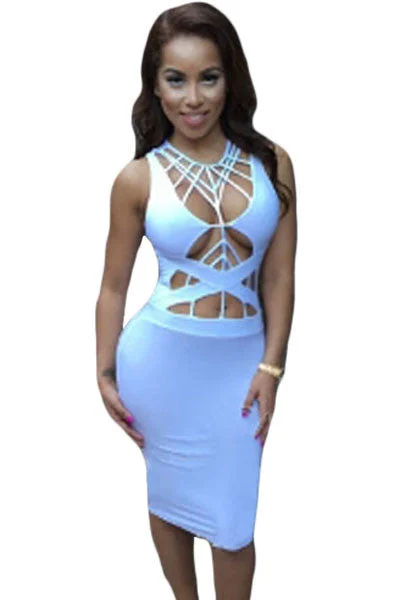 White Daring Strappy Cutout Body-conscious Club Dress One-shoulder unclassified dresses