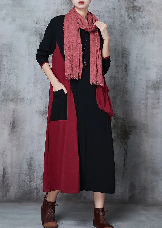 Women Colorblock Asymmetrical Patchwork Cotton Robe Dresses Spring Winter unclassified dresses