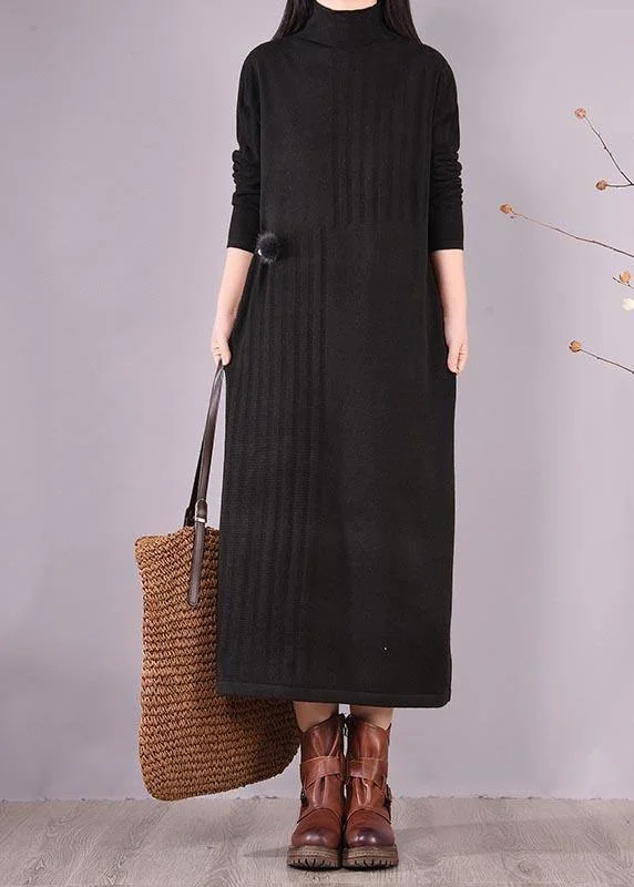 Women High Neck Spring Wardrobes Sleeve Black Robe Dress Lounge unclassified dresses