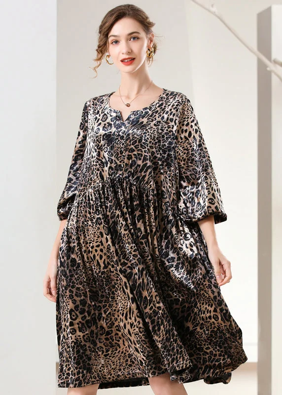 Women Leopard Print Oversized Silk Velour Holiday Dress Spring Festival unclassified dresses