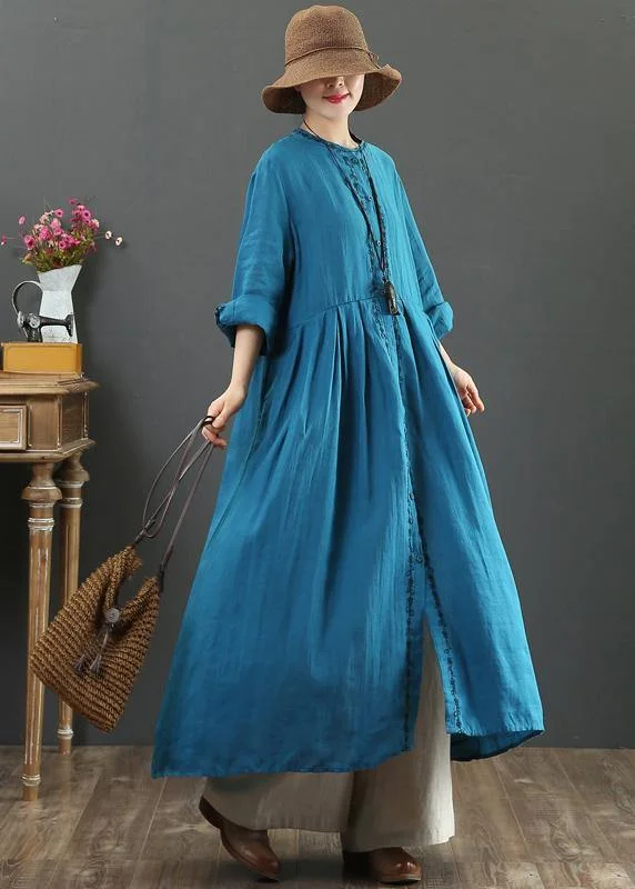 Women O Neck Cinched Spring Dresses Neckline Blue Robes Dress Everyday wear unclassified dresses