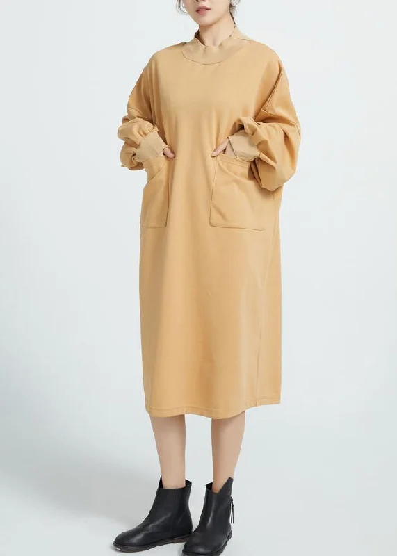 Women O Neck Cotton Spring Dresses Sleeve Camel Color Dresses Luxury unclassified dresses