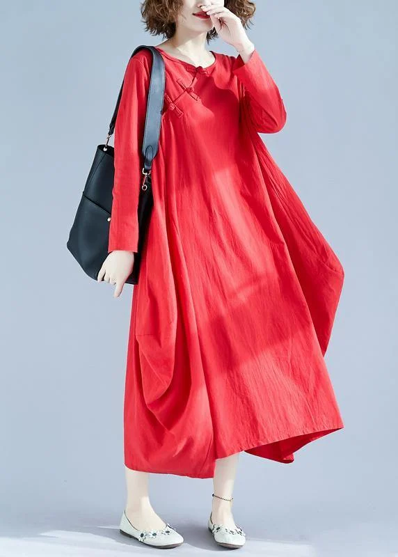 Women Red Outfit O Neck Asymmetric Robes Spring Dress Fashionable unclassified dresses