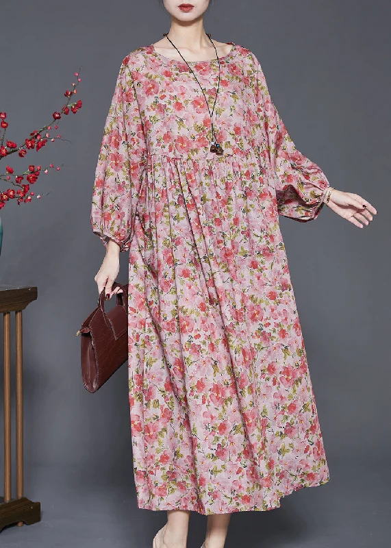 Women Red Oversized Print Linen Dresses Spring Printed unclassified dresses