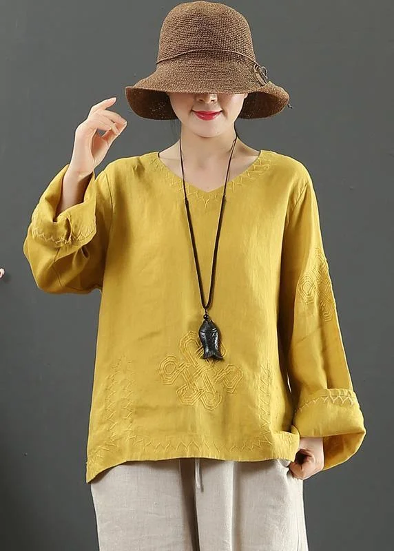 Women Yellow Clothes V Neck Embroidery Dresses Spring Blouse Discounted unclassified dresses