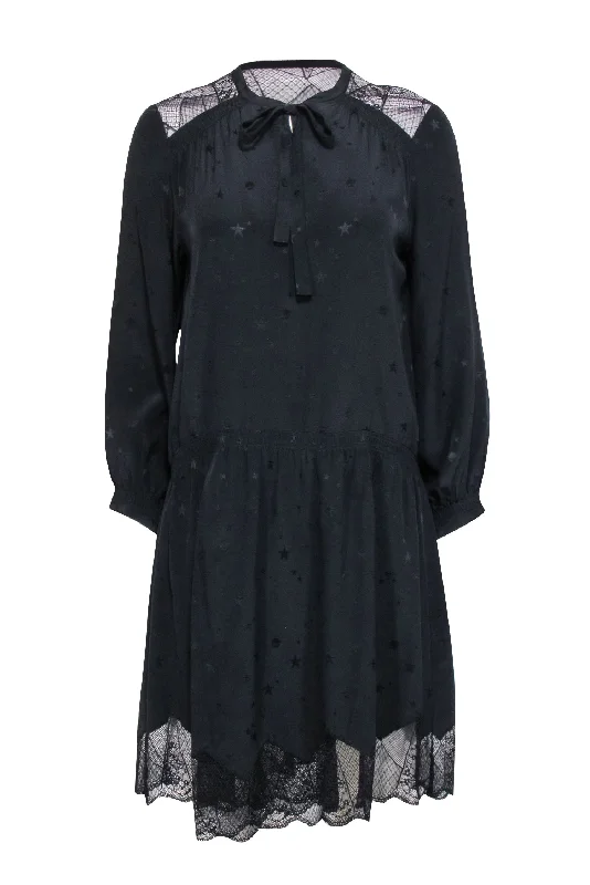 Zadig & Voltaire - Black Star Print Silk Dress Sz M Striped unclassified dresses