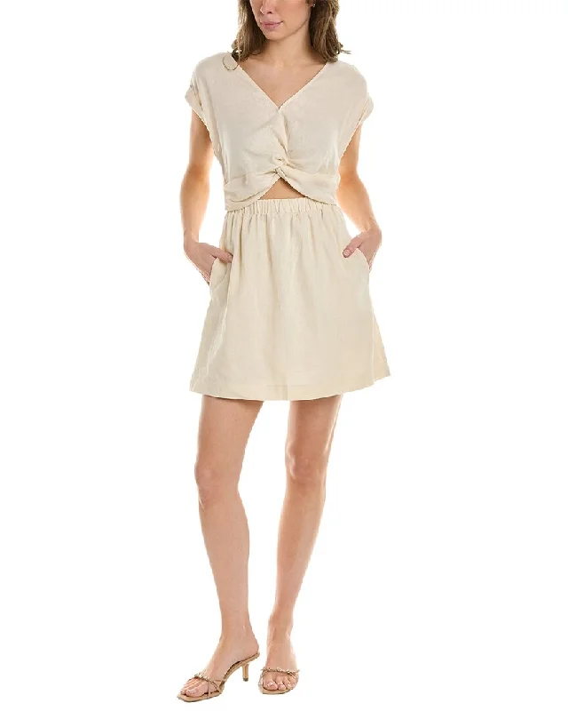 1.STATE Twist Front Linen-Blend Mini Dress Summer Skater Skirt