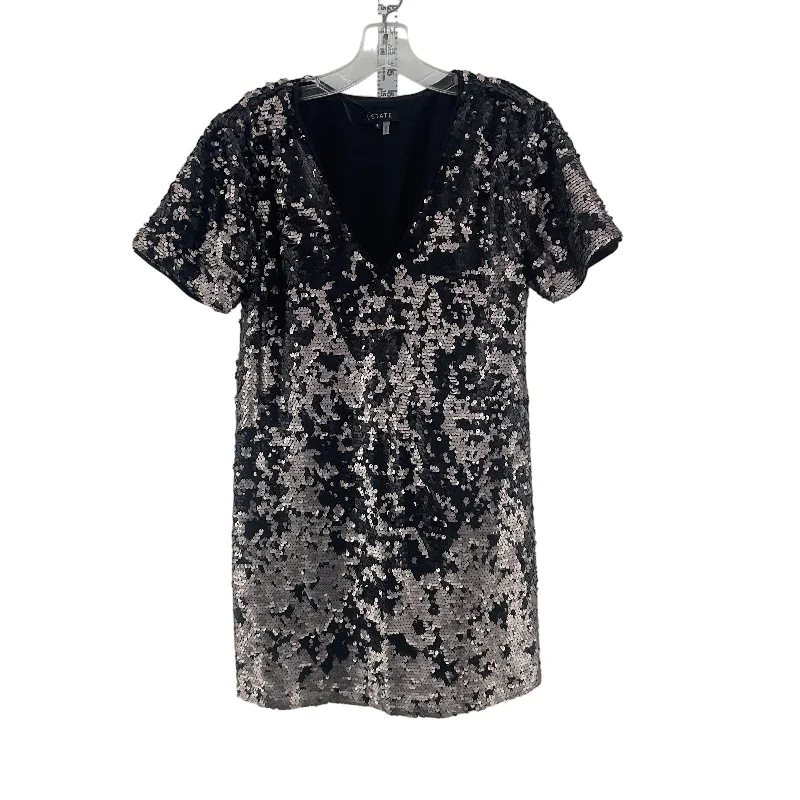 1.State Women's Black/Silver Metallic Glam Sequin Shirt Mini Dress Size S Printed Denim Skirt