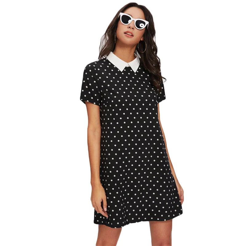 Women's Black and White Short Sleeve Dress High-Waisted Mini Skirt