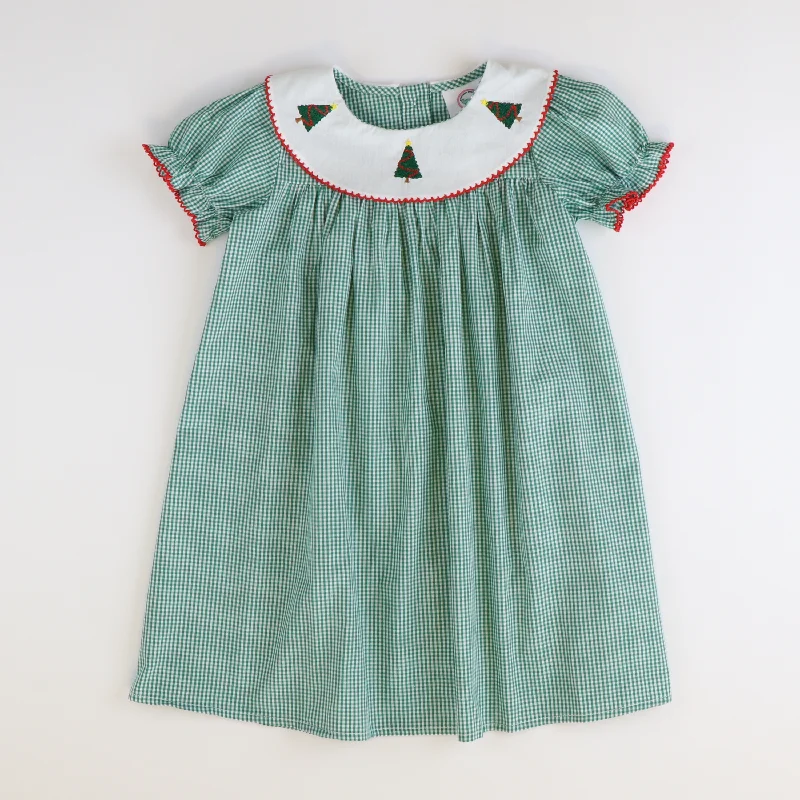 Embroidered Christmas Trees Bib Dress - Dark Green Mini Gingham Colorblock Mini Skirt