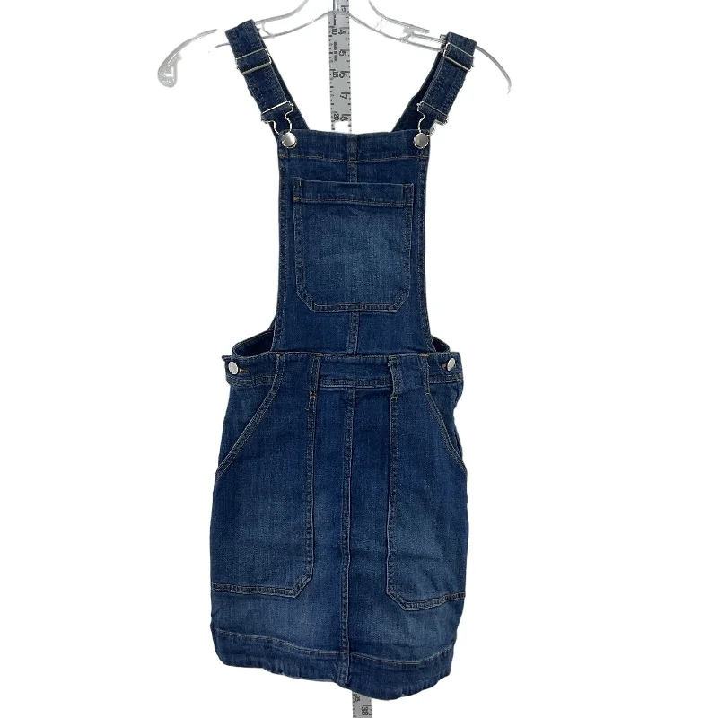 H&M Blue Women's Denim Cotton Elastane Short Overall Mini Dress Size 4 Preowned Cozy Denim Mini Skirt