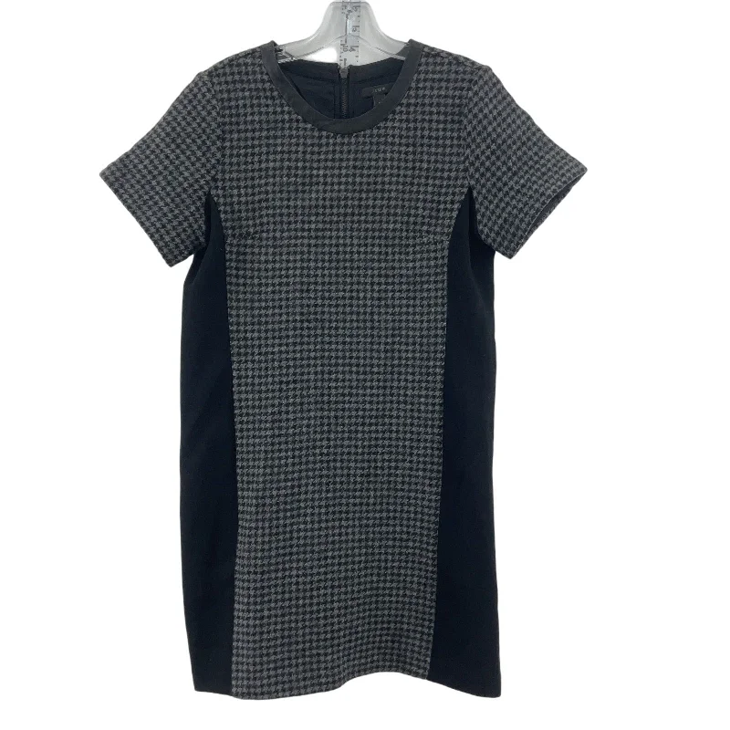 J. Crew Women's Gray Houndstooth Short Sleeve Leather Wool Shift Dress Size 6 Lace-up Mini Skirt