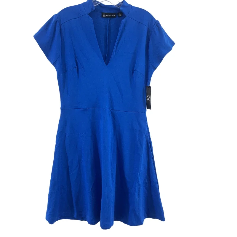 NY&C Solid Blue Fit & Flare Mini Dress Tall Womens Size S Cotton NWT Mini Skirt with Lace