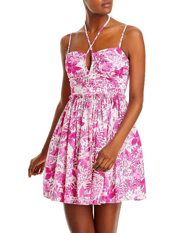 Womens Paisley Skater Mini Dress Ruffled Mini Skirt