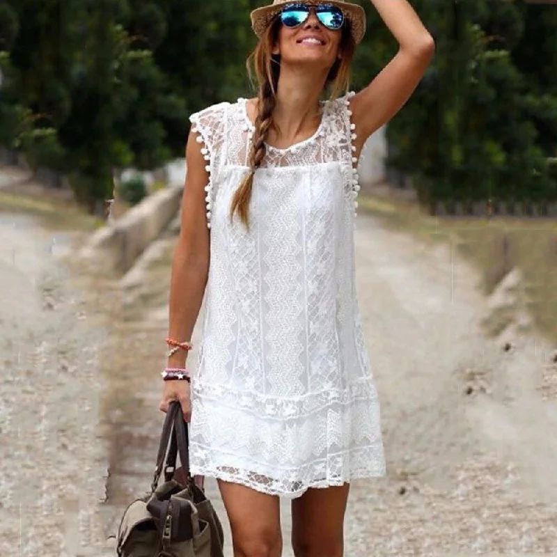 Women's Summer Beach Mini Lace Dress Retro Mini Skirt