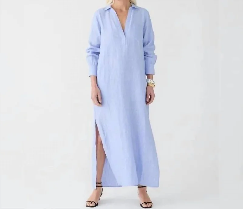 Bungalow Linen Maxi Popover Dress In French Blue Button-down Maxi Skirt