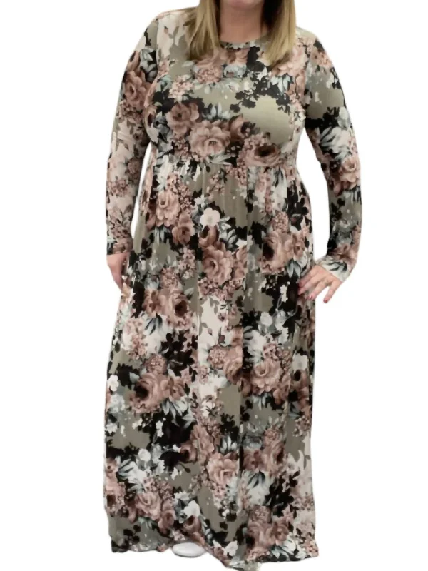 Floral Maxi Dress In Taupe Printed Long Skirt