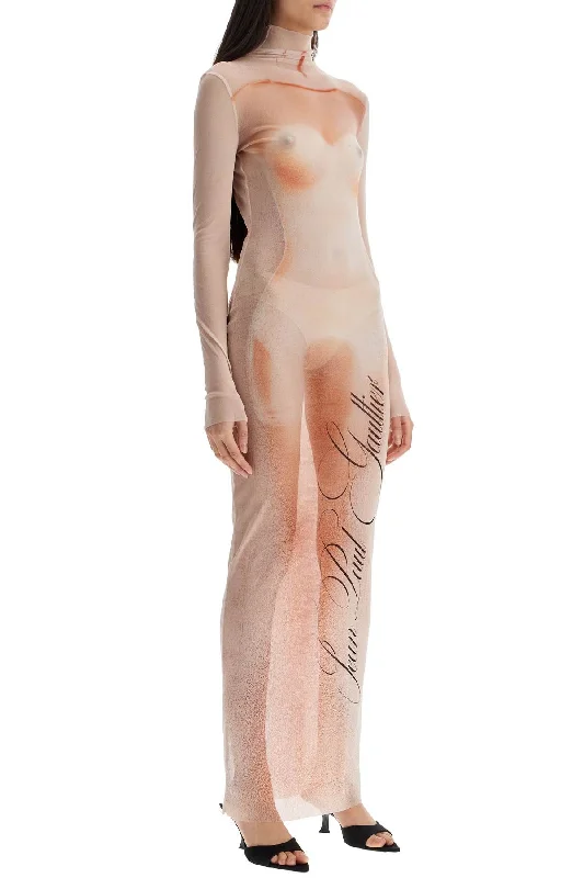 Jean Paul Gaultier Long Mesh Dress V-neck Maxi Skirt