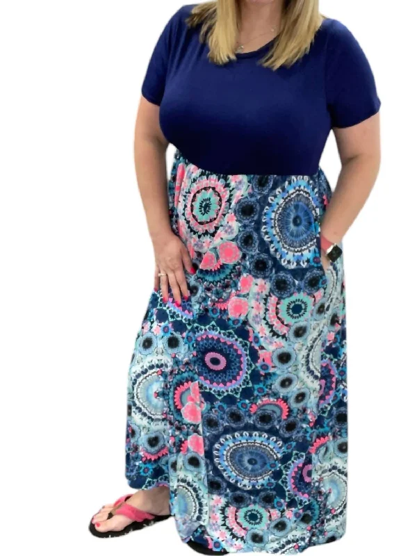 Medallion Maxi Dress In Navy Maxi Skirt Trendy