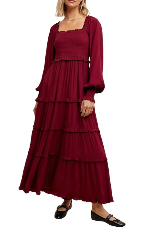 Peasant Maxi Dress In Merlot Velvet Maxi Skirt