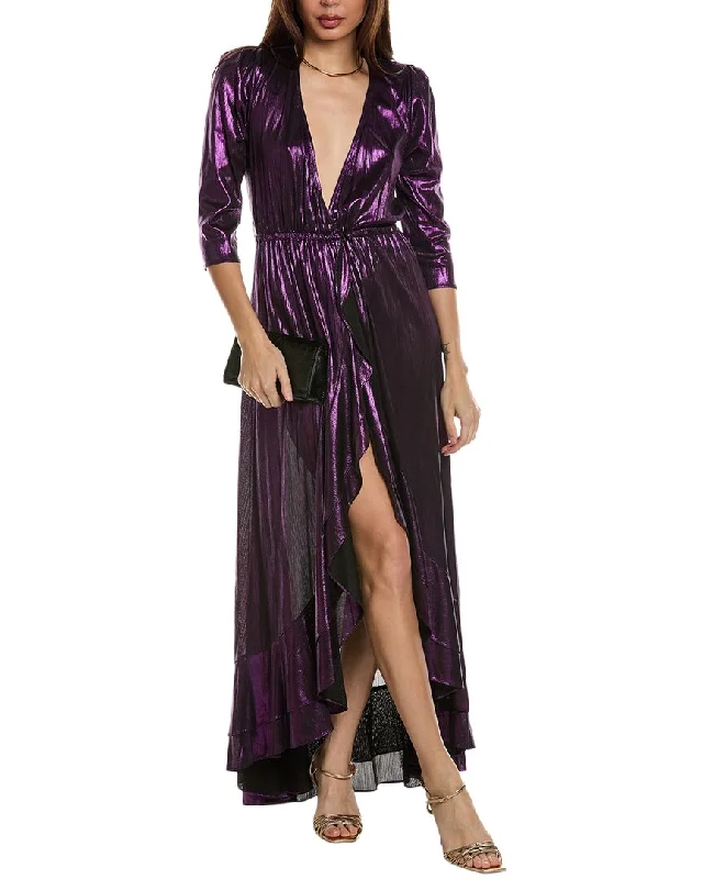 Retrofête Flora Maxi Wrap Dress Front Slit Skirt