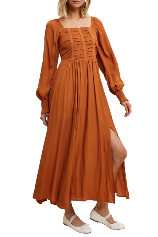 Ruched Maxi Dress In Rust Sexy Maxi Skirt