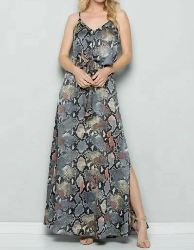 Snake Skin Maxi Dress In Grey Elegant Long Skirt