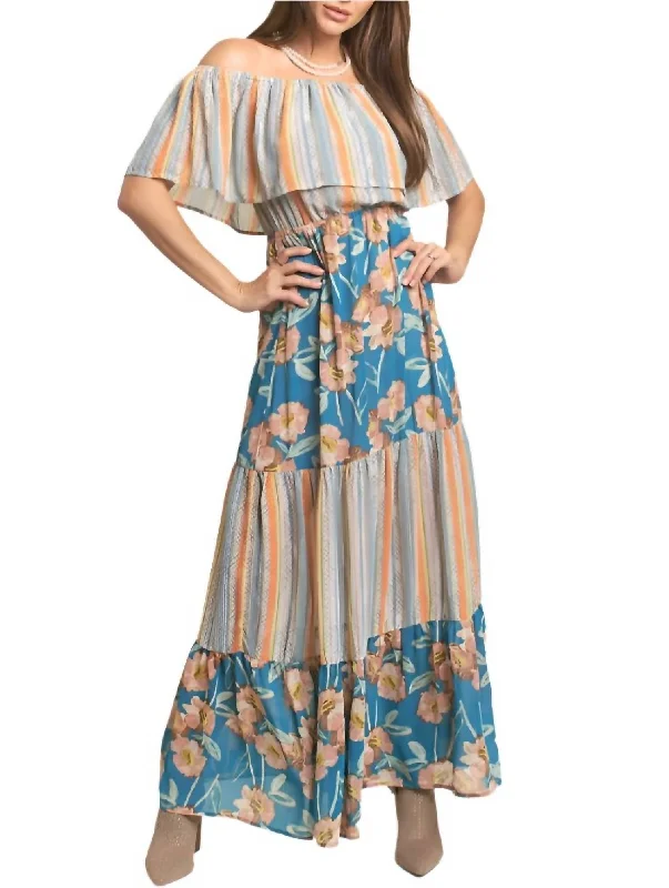 Tiered Maxi Dress In Turquoise Stone Casual Long Skirt