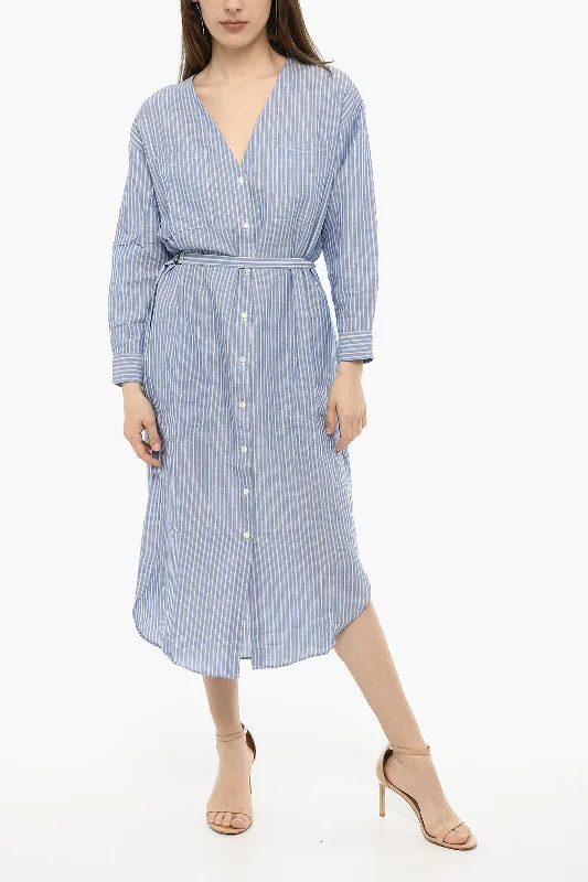 Woolrich Awning Striped Maxi Shirtdress with v-Neck Midi Maxi Skirt