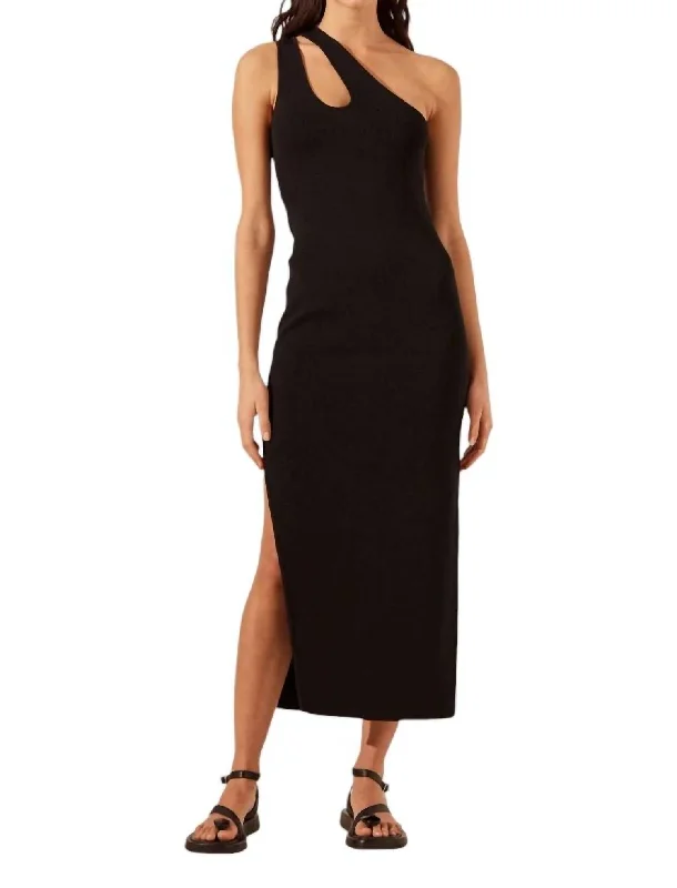 Basic One Shoulder Open Back Midi Dress In Black Slim Midi Skirt