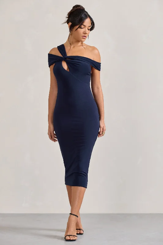 Chain Reaction | Navy Strappy Asymmetric Bodycon Midi Dress Midi Skirt Casual