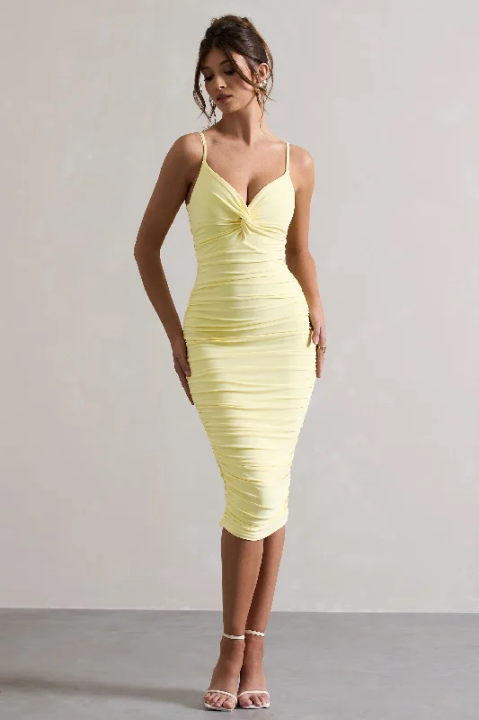 Desired | Lemon Knot Detail Ruched Midi Dress Warm Midi Skirt