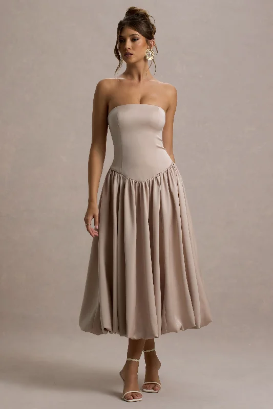 Keyton | Champagne Satin Bandeau Midi Dress Midi Skirt Look