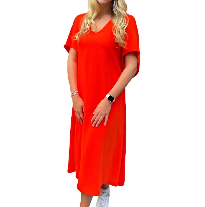 Meredith Midi Dress In Cherry Tomato Trendy Midi Look