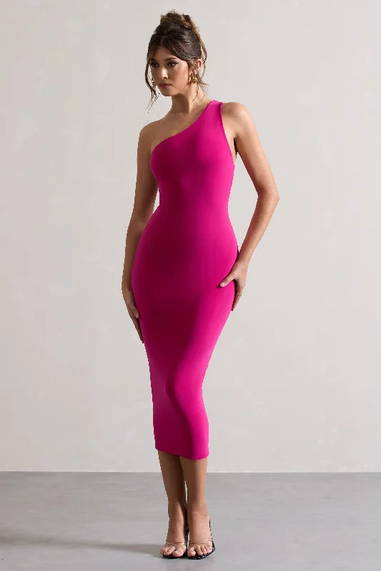 Vineyard | Hot Pink Asymmetric Backless Bodycon Midi Dress Printed Midi Outfit