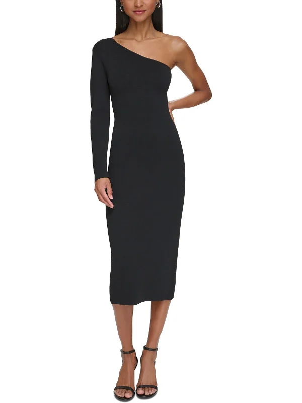 Womens One Shoulder Midi Sweaterdress Long Midi Skirt